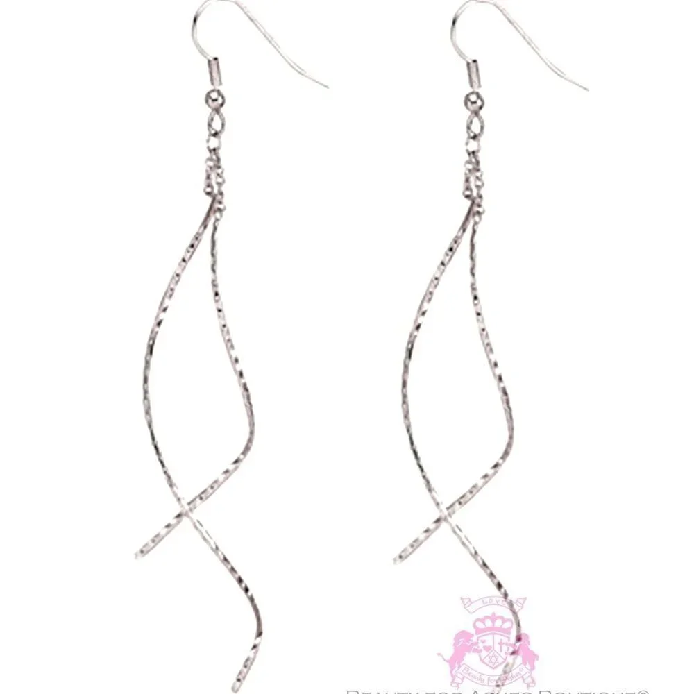 Light Silvertone Hammered Dangle Twist Silver Metal Earrings - New w/Tags
